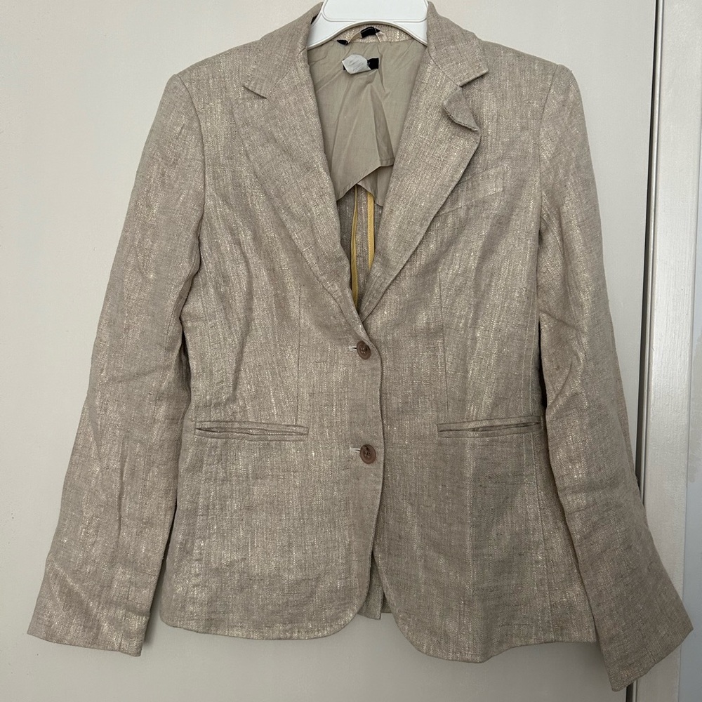 EUC J. Crew Linen Blazer Shimmer Beige Sz 4 or Sz 2